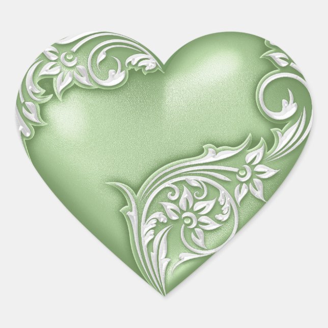 Heart Scroll Green w White Heart Sticker (Front)