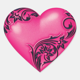 Heart Scroll Hot Pink w Black Sticker