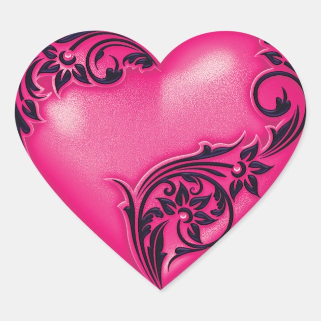 Heart Scroll Hot Pink w Black Sticker (Front)