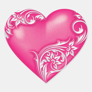 Heart Scroll Hot Pink w White Sticker