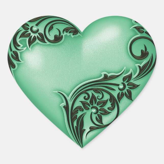 Heart Scroll Jade Green w Black Sticker (Front)
