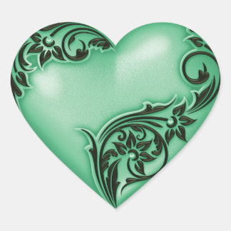 Heart Scroll Jade Green w Black Sticker