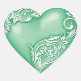 Heart Scroll Jade Green w White Sticker