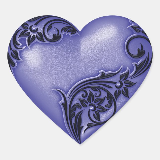 Heart Scroll Lavender Blue w Black Sticker (Front)