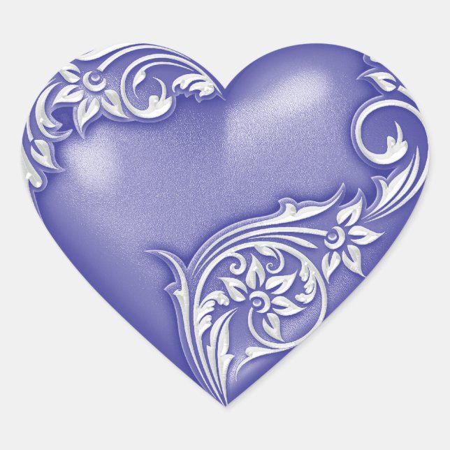 Heart Scroll Lavender Blue w White Sticker (Front)