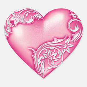 Heart Scroll Light Magenta w White Heart Sticker