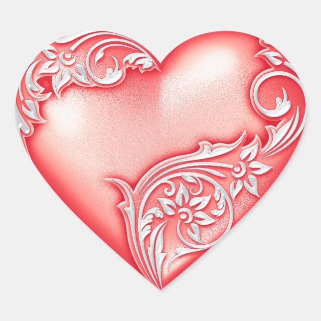 Heart Scroll Light Red w White Sticker (Front)