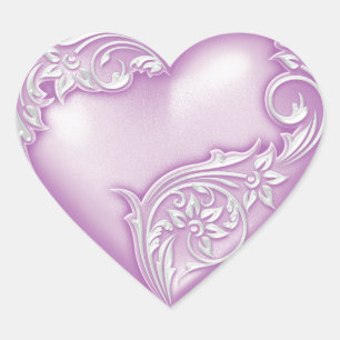 Heart Scroll Light Violet w White Sticker