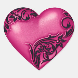 Heart Scroll Magenta w Black Sticker