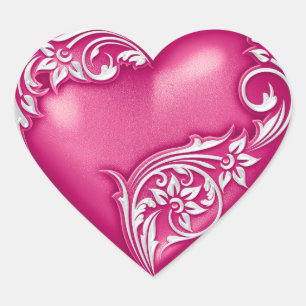 Heart Scroll Magenta w White Sticker