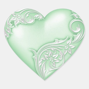 Heart Scroll Mint w White Decorative Sticker