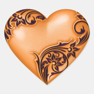 Heart Scroll Orange w Black Sticker