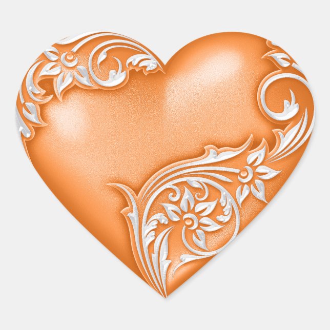 Heart Scroll Orange w White Sticker (Front)