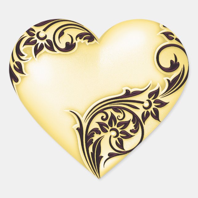 Heart Scroll Pale Yellow w Black Sticker (Front)