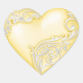 Heart Scroll Pale Yellow w White Sticker