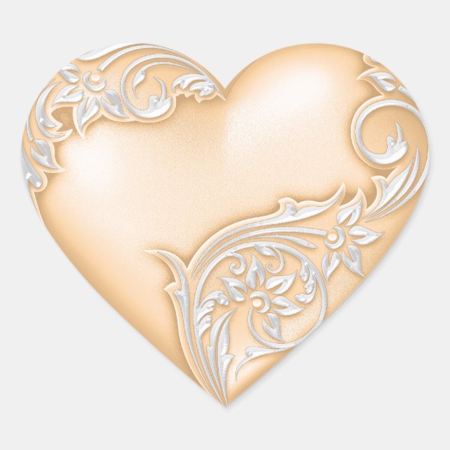 Heart Scroll Peach w White Sticker (Front)