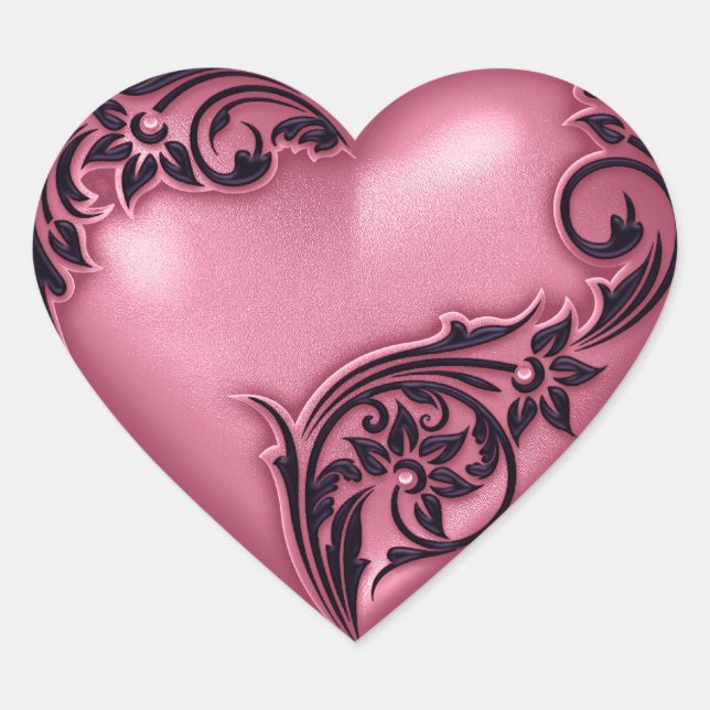 Heart Scroll Pink w Black Heart Sticker (Front)
