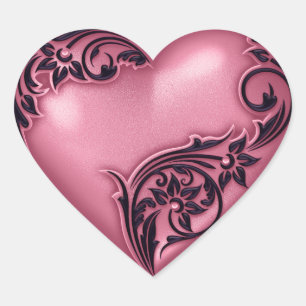 Heart Scroll Pink w Black Sticker