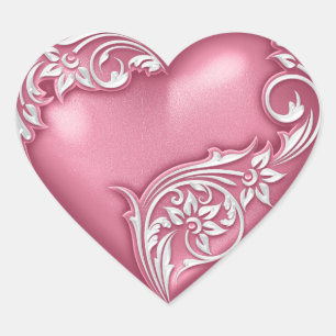 Heart Scroll Pink w White Heart Sticker