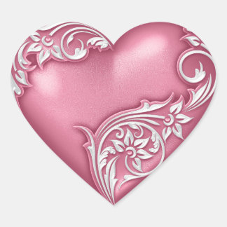 Heart Scroll Pink w White Sticker