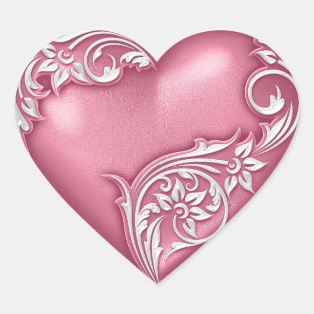 Heart Scroll Pink w White Sticker (Front)