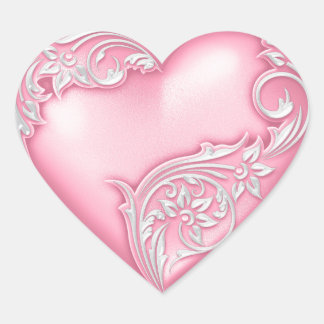 Heart Scroll  Pink w White Sticker