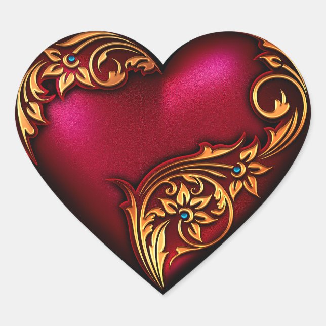 Heart Scroll Red Gold Sticker (Front)