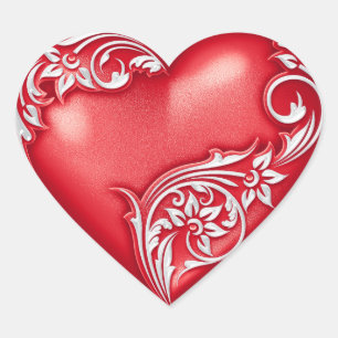 Heart Scroll Red w White Sticker