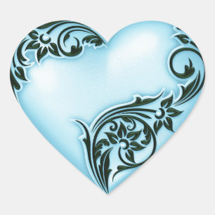 Heart Scroll Sky Blue w Black Sticker