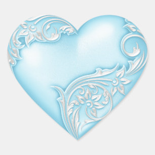 Heart Scroll Sky Blue w White Sticker