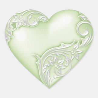 Heart Scroll Soft Green w White Sticker