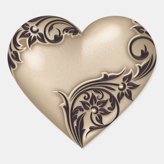 Heart Scroll Tan w Black Heart Sticker (Front)