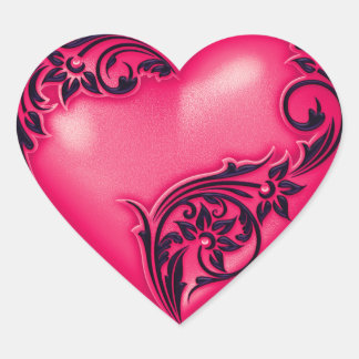 Heart Scroll Watermelon Red w Black Sticker