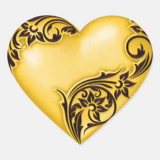 Heart Scroll Yellow w Black Sticker