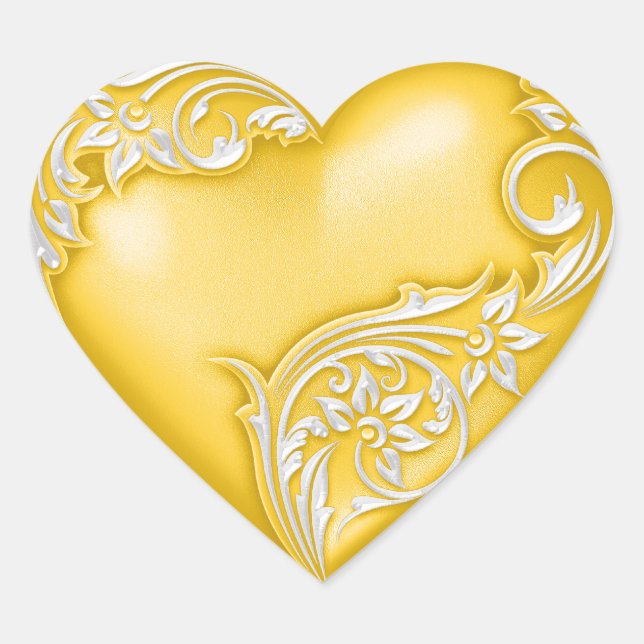 Heart Scroll Yellow w White Sticker (Front)