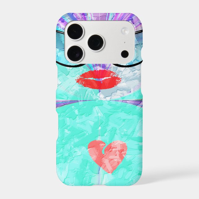 Heart Selfie Whimsical Portrait Teal Background  (Back)