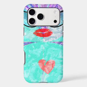 Heart Selfie Whimsical Portrait Teal Background