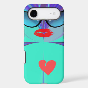 Heart Selfie Whimsical Portrait Teal Background