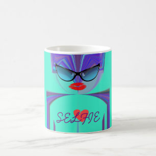 Heart Selfie Whimsical Portrait Teal Background Mu Coffee Mug