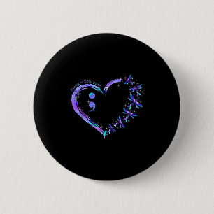 Heart Semicolon Dragonfly Suicide Prevention Month 6 Cm Round Badge