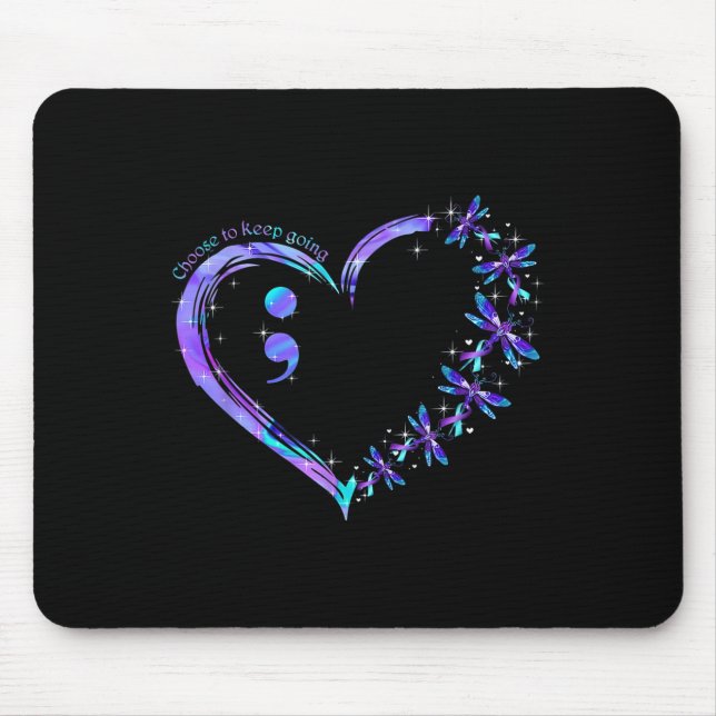Heart Semicolon Dragonfly Suicide Prevention Month Mouse Pad (Front)