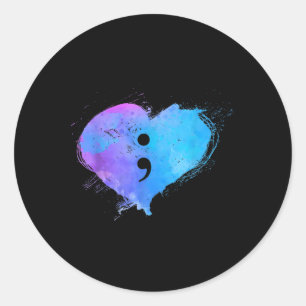 Heart Semicolon Mental Health Suicide Prevention A Classic Round Sticker