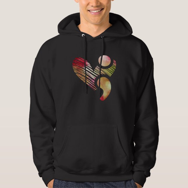 Heart Semicolon Vintage Mental Health Awareness Su Hoodie (Front)