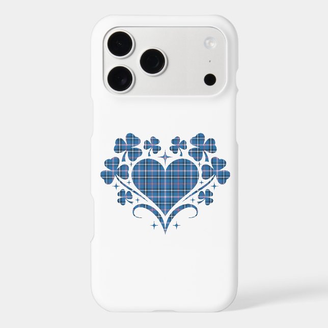 Heart Shamrock Plaid Blue Clover iPhone Case (Back)
