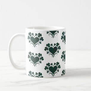 Heart Shamrock Plaid Blue Green Tartan Clover Coffee Mug