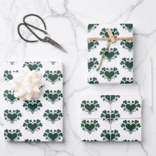 Heart Shamrock Plaid Blue Green Tartan Clover Wrapping Paper Sheet