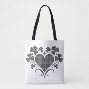 Heart Shamrock Plaid Gray Tartan Clover Tote Bag