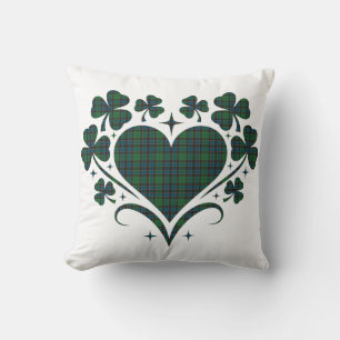 Heart Shamrock Plaid Green Blue Tartan Clover Cushion