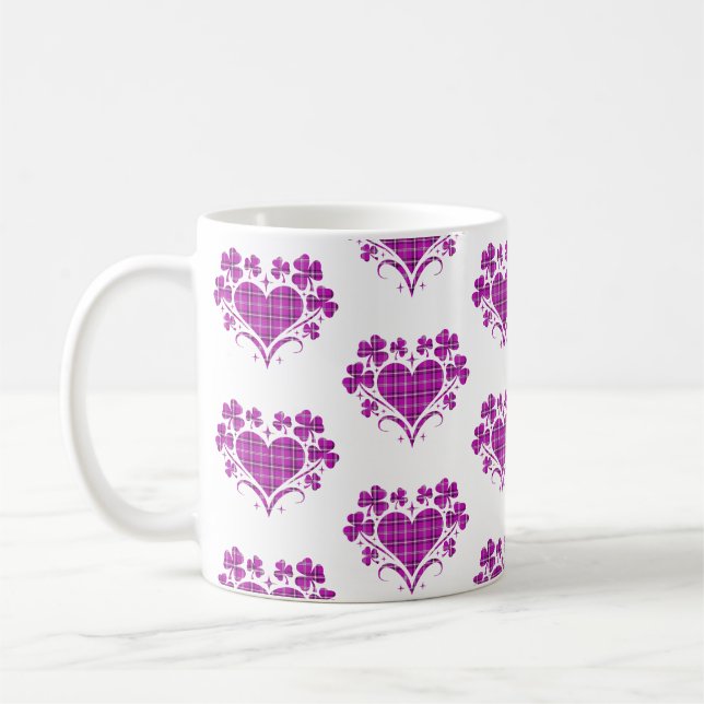Heart Shamrock Plaid Pink Classic Clover Coffee Mug (Left)