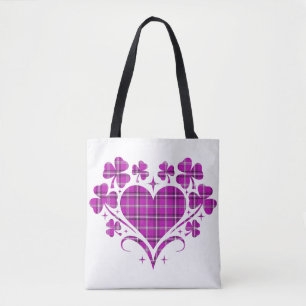 Heart Shamrock Plaid Pink Classic Clover Tote Bag